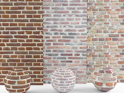 Spherical Brick Components Displayed With Various Colored Brick Wall Designs 3d model
