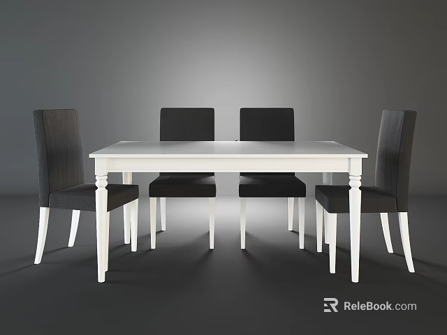 Modern Dining Set With White Table And Four Black Chairs Interior Design 3d model