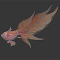 Golden Fish with Large Flowing Fins and Patterned Body on Dark Background with Reflection