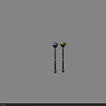 Decorative Magic Staffs With Purple And Green Orb Tops And Intricate Designs