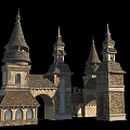 Ancient Historic Architecture Featuring Spired Towers Stone Arches And Tiled Roofs 3d model