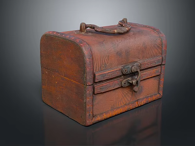 Vintage Wooden Ornament Decor Combination With Carved Storage Box And Metal Hardware 3d model