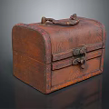 Vintage Wooden Ornament Decor Combination With Carved Storage Box And Metal Hardware