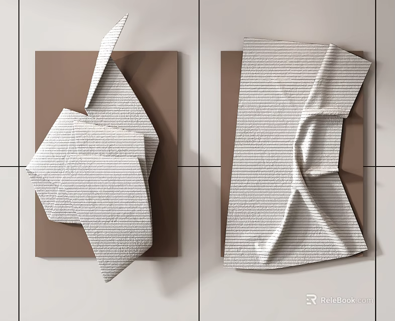 Modern Textured Wall Decor With Folded White And Brown Fabric Design 3d model 