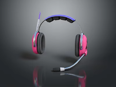 Pink And Purple Computer Gaming Headset With Microphone And Padded Ear Cups 3d model