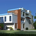 Modern Detached Villa Exterior Design With Large Glass Windows And Lush Greenery
