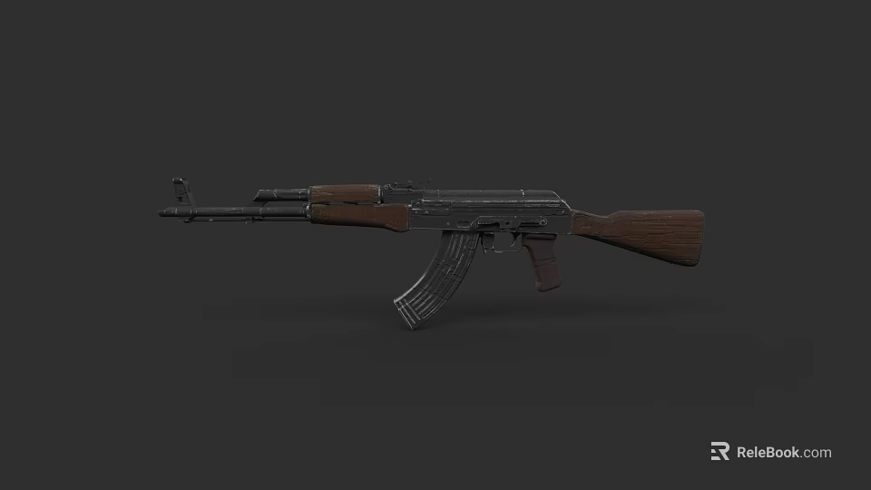 Tactical Assault Rifle Featuring Wooden Stock Grip And Metal Barrel Magazine On Black Background 3d model 