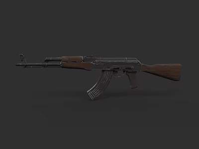 Tactical Assault Rifle Featuring Wooden Stock Grip And Metal Barrel Magazine On Black Background 3d model