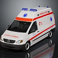 White Mercedes Ambulance With Red Stripes Blue Emergency Lights And Medical Emblem