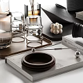 Decorative Ornament Set With Black Vase Twigs White Ornament Glassware Shell Decor And Books