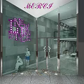 Stylish Clothing Store With Neon Sign Glass Facade And Mannequins At Entrance