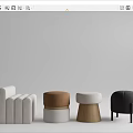 Modern Ottoman Stools With Various Designs Colors And Upholstery Materials 3d model
