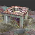 Square Concrete Outdoor Planter With Round Top Opening And Rusty Surface For Garden Use