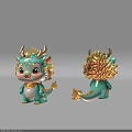 Cute Cartoon Dragon Character With Turquoise Body And Golden Mane Front Back View Decorative Details