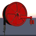 Red Fire Hose Reel With Black Hose Bracket And Control Unit For Emergency Use