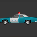 Blue and White Police Car With Red Emergency Lights On Top And POLICE Lettering