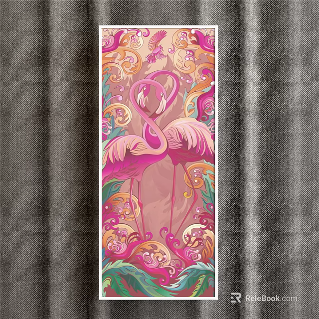 Two Pink Flamingos Animal Painting With Colorful Swirls And Decorative Floral Patterns 3d model 