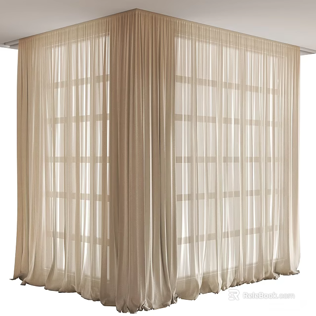 Light Beige Sheer Curtains For Modern Window With Flowing Light Filtering Minimalist Design 3d model 