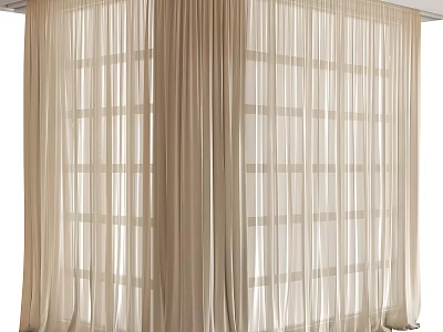 Light Beige Sheer Curtains For Modern Window With Flowing Light Filtering Minimalist Design 3d model