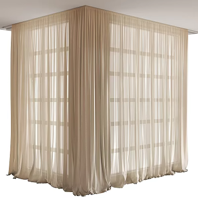Light Beige Sheer Curtains For Modern Window With Flowing Light Filtering Minimalist Design 3d model