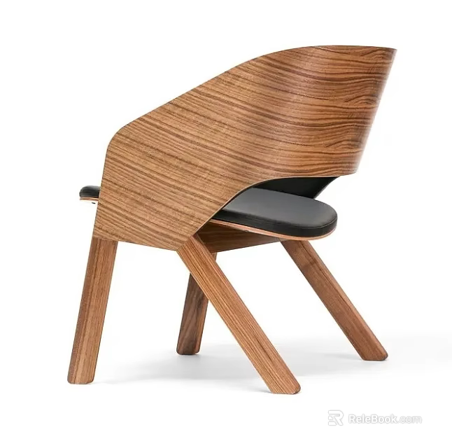 Modern Wooden Accent Chair With Natural Wood Grain And Black Seat Cushion Design 3d model 