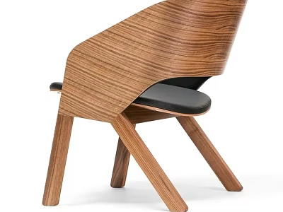 Modern Wooden Accent Chair With Natural Wood Grain And Black Seat Cushion Design 3d model