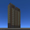 Modern High Rise Residential Building Exterior With Uniform Windows And Blue Sky Background