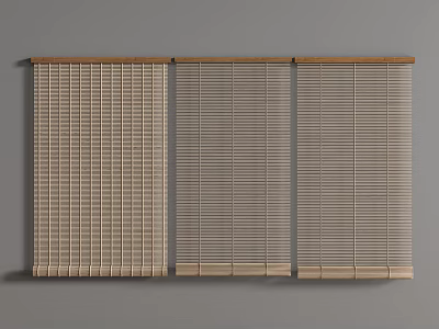 Three Panel Bamboo Window Blinds Light Natural Color Slat Design 3d model