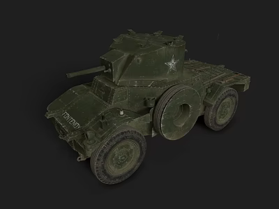 Green Military Wheeled Tank With Star Emblem And Worn Vintage Appearance 3d model