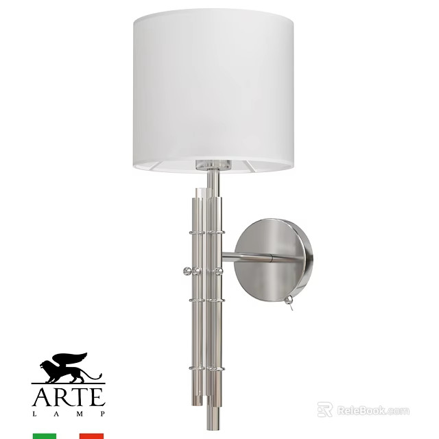 Modern Metal Wall Sconce With White Fabric Shade And Cylindrical Pole Design 3d model 