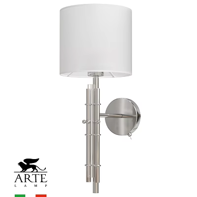 Modern Metal Wall Sconce With White Fabric Shade And Cylindrical Pole Design 3d model