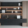 Elegant Modern Decorative Cabinet With Black Beige Shelves LED Lighting Drawers And Decor Items