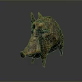 Artistic Bronze Wild Boar Sculpture With Shiny Surface On Gray Background