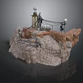 Industrial Rock Structure Setup With Tower Equipment Cables And Monitoring Devices