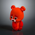 Red Bear Plush Toy With Sad Expression And Big Eyes On Gray Background