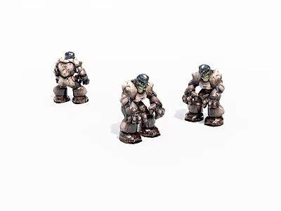 Three Armored Game And Movie Warrior Characters In Standing Pose With Detailed Design 3d model