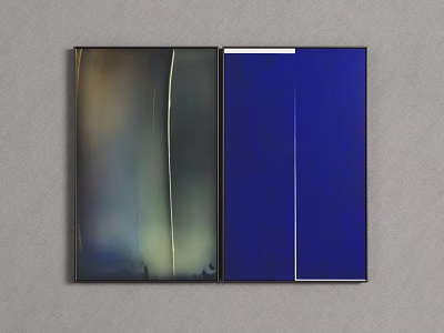 Abstract Paintings With Dark Blue And Colorful Vertical Stripes On Wall 3d model
