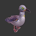 Vibrant Flying Bird With Large Green Eyes Blue Purple Feathers And Red Webbed Feet