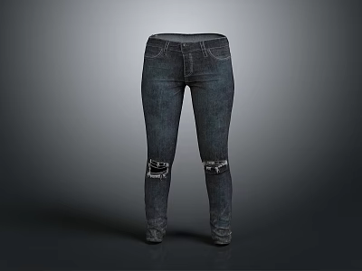 Dark Colored Slim Fit Jeans With Distressed Knees For Casual Wear 3d model