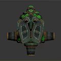 Detailed Industrial Mechanical Device with Green Pipes and Decorative Metal Elements