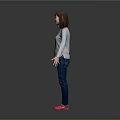 Woman in Gray Sweater Blue Jeans and Pink Shoes Standing on Gray Background