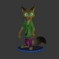 3D Anthropomorphic Fox Character Wearing Shirt and Tie on Display Base