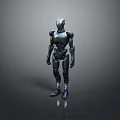 3D Rendered Metallic Robot Game And Movie Character With Black Exoskeleton Standing Pose