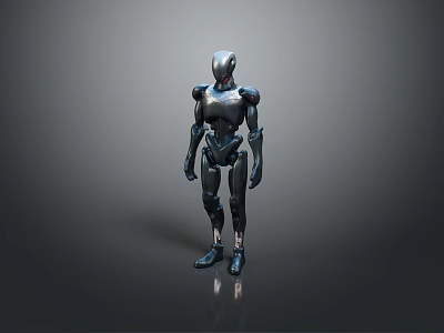 3D Rendered Metallic Robot Game And Movie Character With Black Exoskeleton Standing Pose 3d model