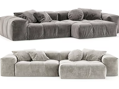 Gray Velvet Sectional Sofa With Plush Cushions Modular Design For Cozy Living Space 3d model