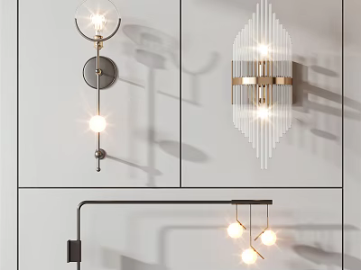Modern Stylish Wall Lights With Metal Frames Glass Shades And Warm Glow 3d model