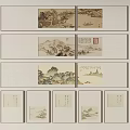 Traditional Chinese Landscape Paintings With Ink Wash Mountain River Scenery And Calligraphy Inscriptions