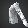 White Long Sleeve Shirt with Black Polka Dots and Round Neck Casual Design