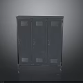 Gray Metal Locker Cabinet With Three Doors Vents Handles And Stand Base
