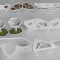 Modern Geometric Outdoor Seating Structures With Metal Frames And Unique Designs 3d model